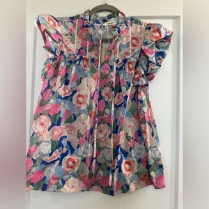 JODIFL Floral Ruffle Blouse in Pink and Blue